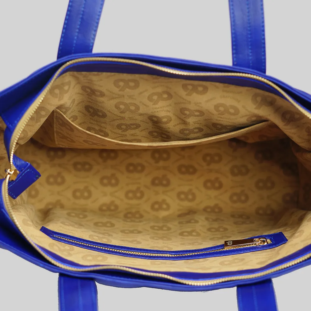 90 Feet Malini Quilted Cobalt Blue Leather Tote Bag