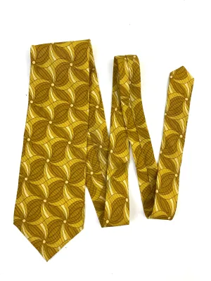 90s Deadstock Silk Necktie, Men's Vintage Gold Floral Geometric Pattern Tie, NOS