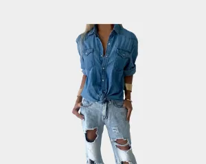 9.1 Sea Blue Denim Long Sleeve Shirt - The Palm Springs