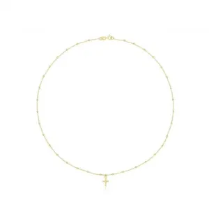 9ct Yellow Gold Beaded Necklet With Cross NK436
