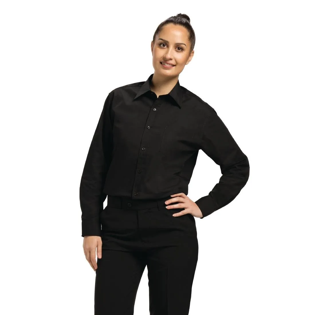 A798-S Chef Works Unisex Long Sleeve Dress Shirt Black S