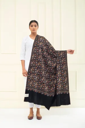 Aalamgeer Black Paisley Sozni Jamavar Pashmina Shawl