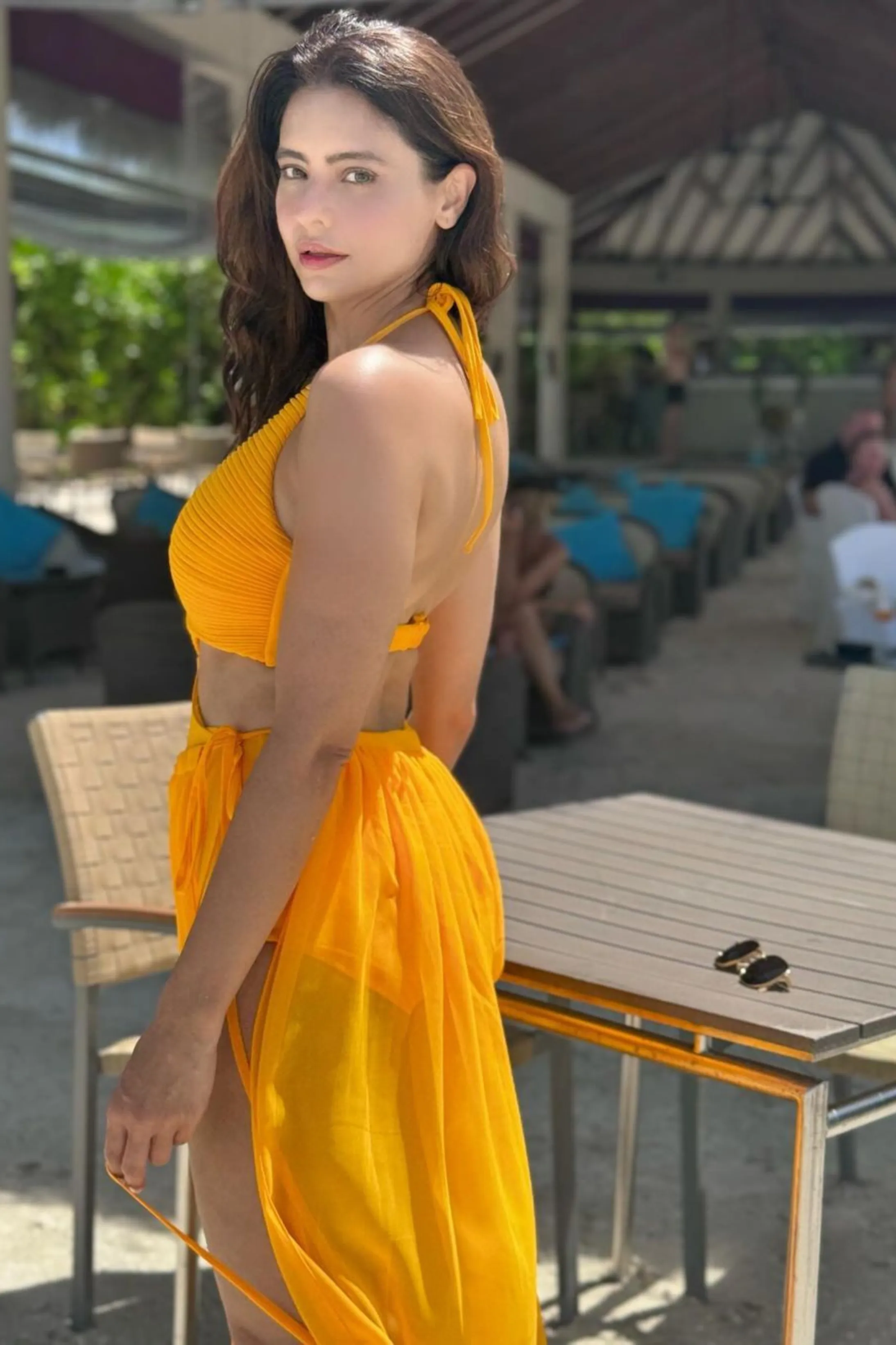Aamna Sharif in our How’s it going pintuck swimsuit