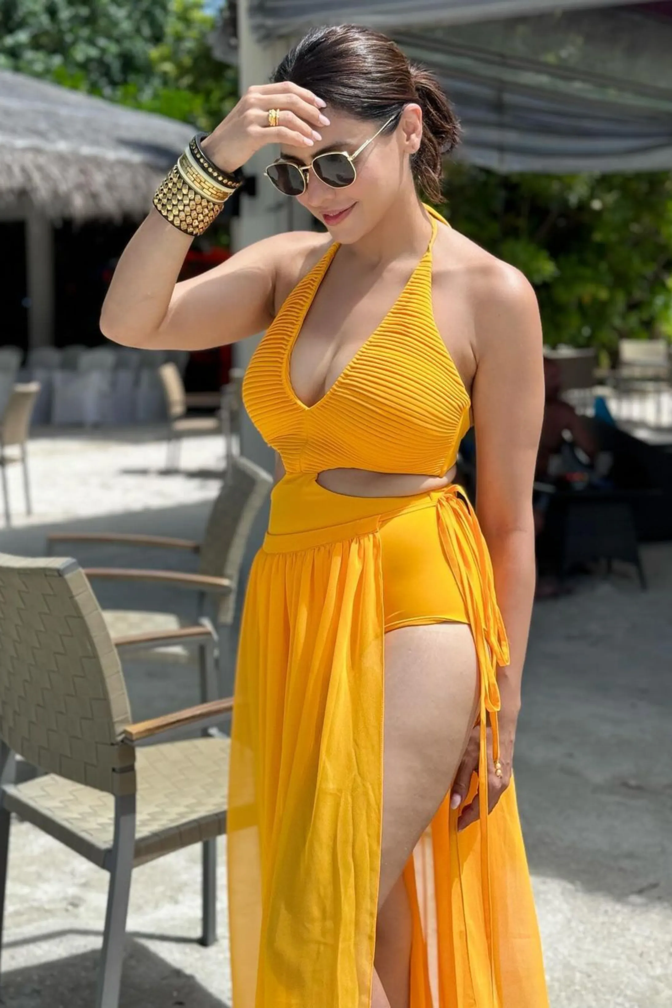 Aamna Sharif in our How’s it going pintuck swimsuit