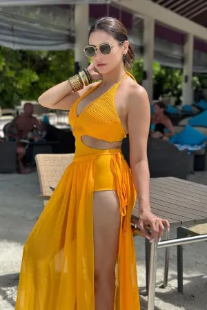 Aamna Sharif in our How’s it going pintuck swimsuit
