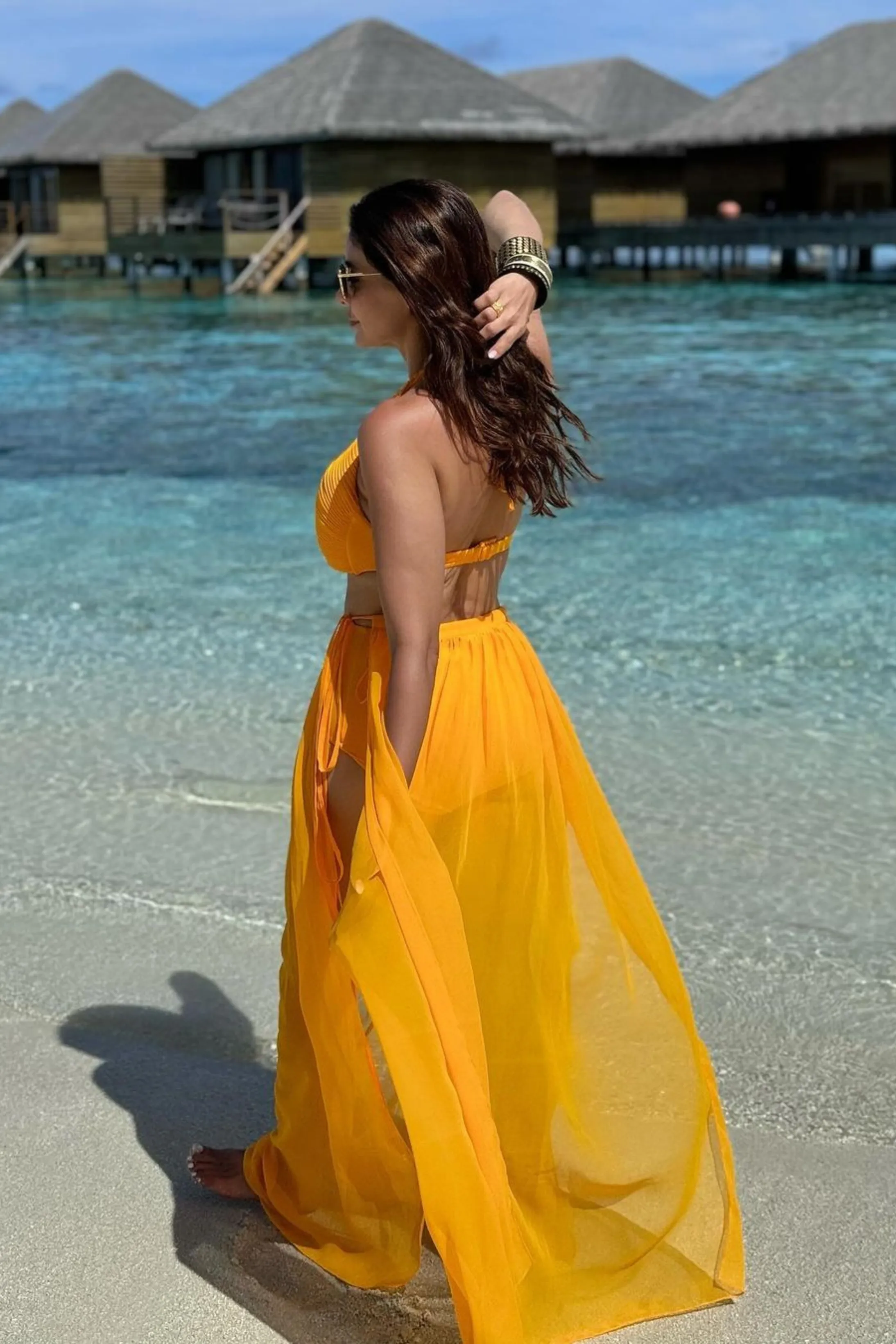 Aamna Sharif in our How’s it going pintuck swimsuit