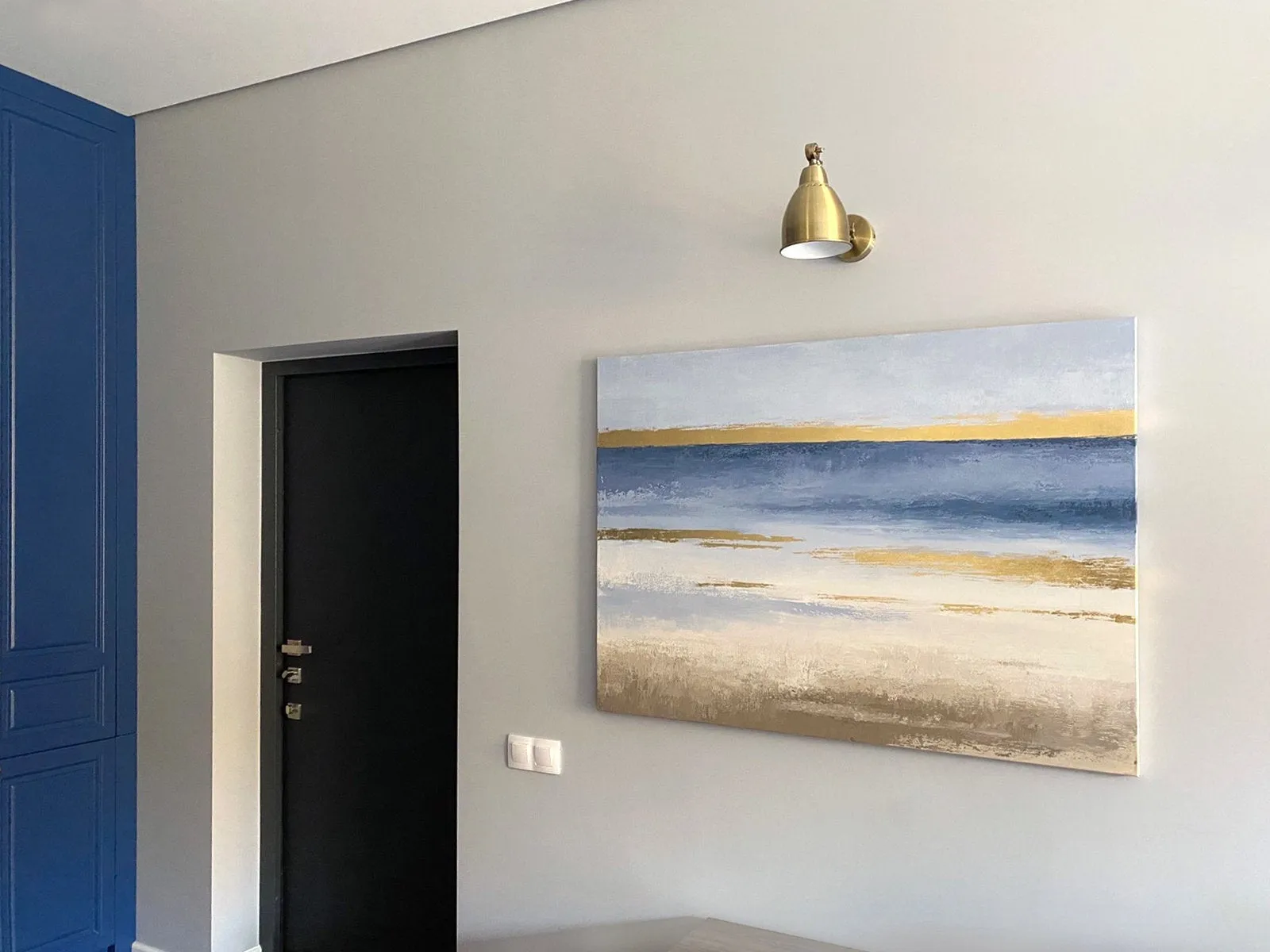 Abstract Landscape Sunset Sunrise Gray Blue Gold Painting on Canvas Np024