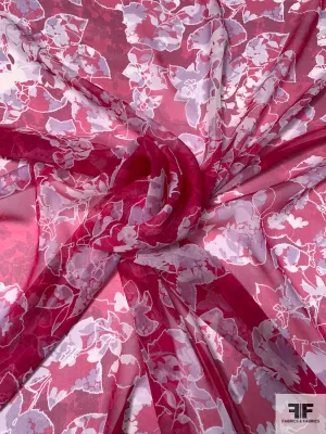 Abstract Leaf Printed Silk Chiffon - Magenta / Light Purple / Off-White