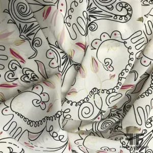 Abstract Printed Silk Georgette - White / Black / Pink / Green / Beige