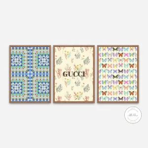 Abstract Vintage Designer Wall Art Set Of 3 PRINTABLE ART, Vintage Butterfly Poster, Fashion Print, Luxury Wall Art, Luxury Designer Lover, Vintage Decor