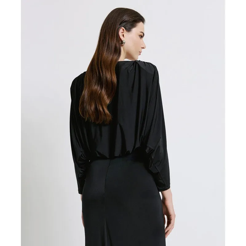 Access Fashion Black Draped Blouse With Gathering
