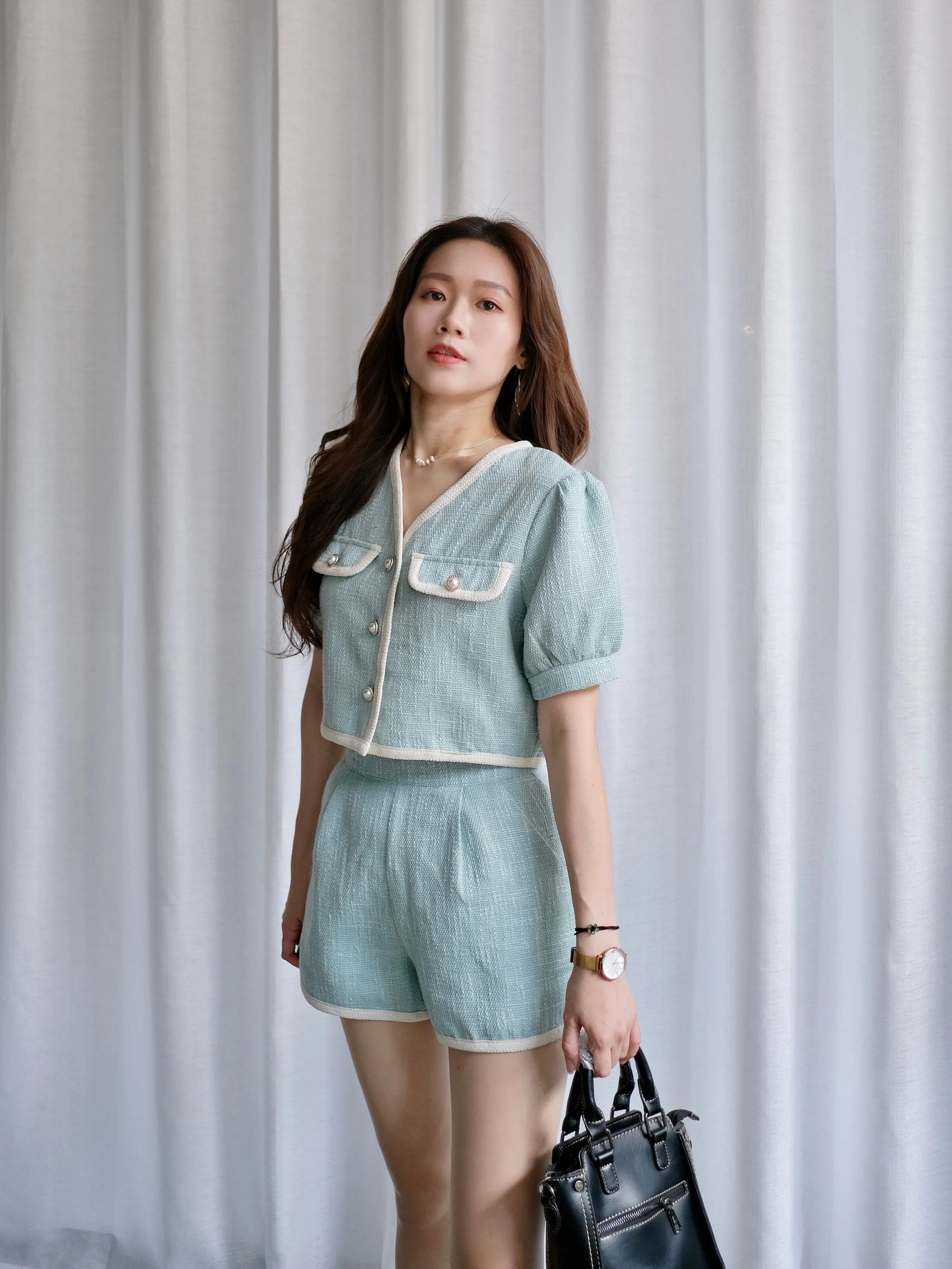 ACEWIN Two-Piece Chanel Style Tweed Jacket with Shorts Set (Size S-XL) 800097