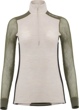 Aclima Women&#x27;s WoolNet Hybrid Mock Neck Beige Melange/Olive Night/Jet Black | Buy Aclima Women&#x27;s WoolNet Hybrid Mock Neck Beige Melange/Olive Night/Jet Black here | Outnorth