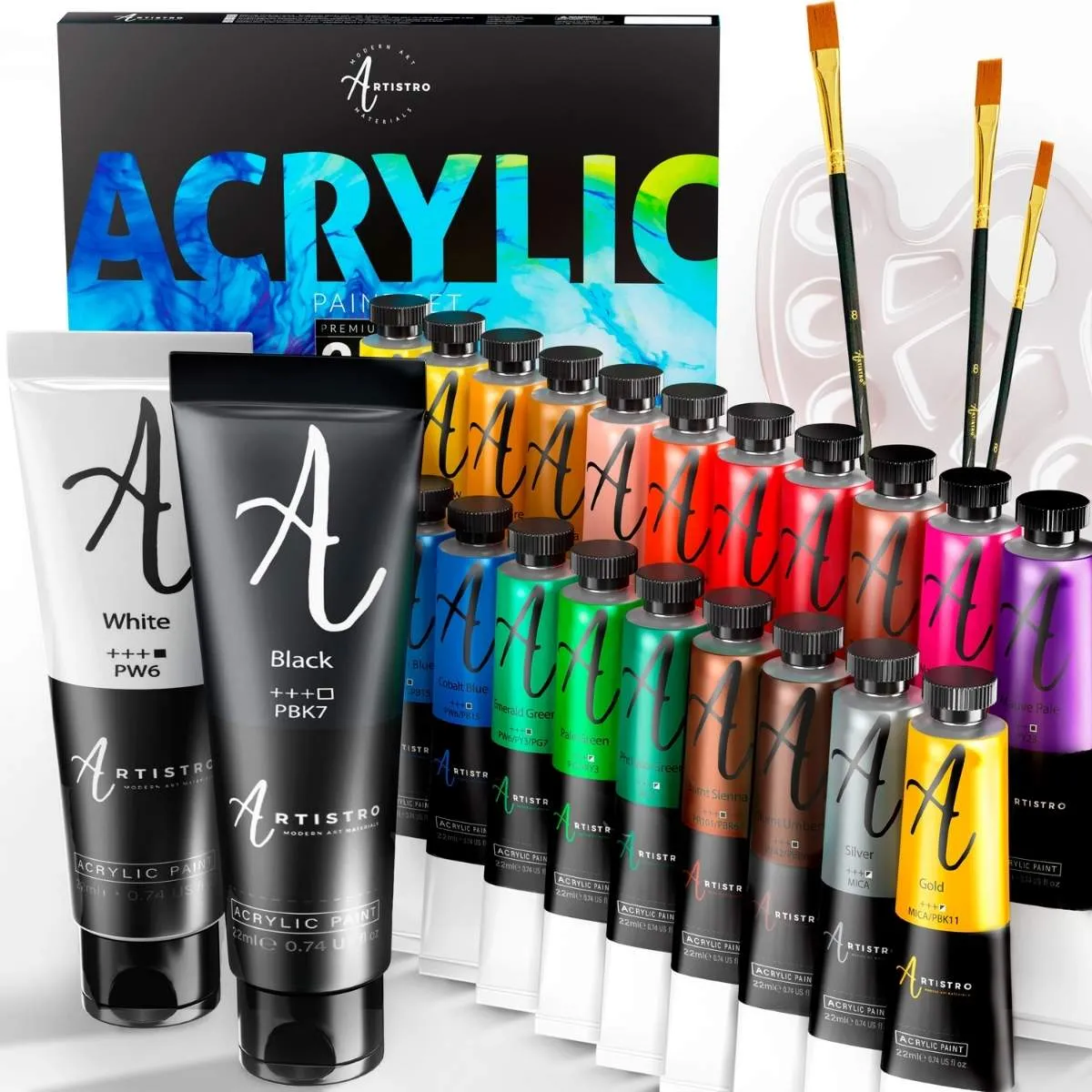 Acrylic paint set - 24 colors with brushes
