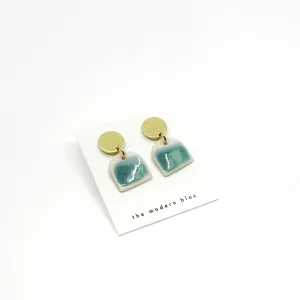 Ade - Medium Modern Arch Porcelain Earrings - Ocean/Green