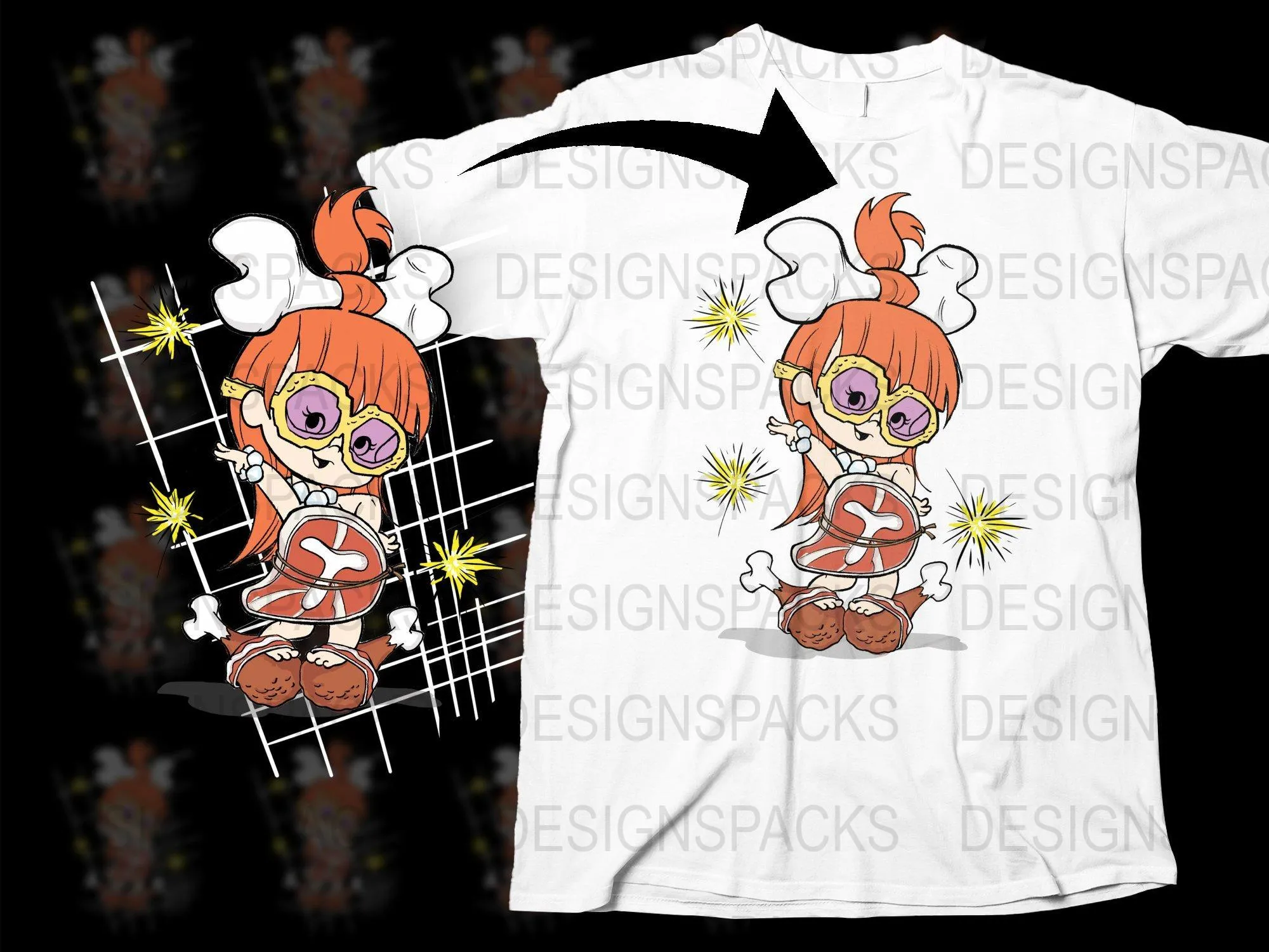 Adorable Cavegirl Pebbles Graphic Png Digital Download