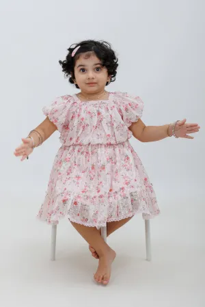 Adorable Pink Birthday Frock - Semi Brazzo Printed Baby Dress