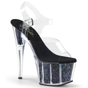 Adore-708CG Black Confetti Glitter, 7" Heel