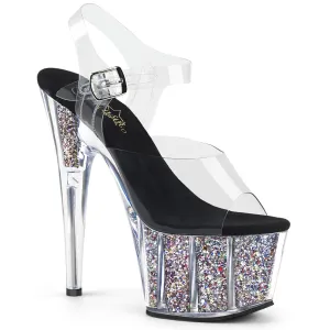 Adore-708CG Silver Confetti Glitter, 7" Heel