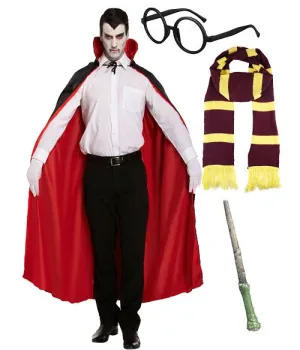 Adult Reversible Cape with Scarf, Glasses, and Wand - Complete Costume Set for Magical Dress-Up and Themed Events