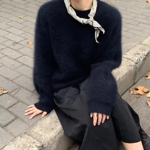Advbridge olivia rodrigo costume Women's Faux Mink Velvet Sweater Autumn and Winter Loose Soft Glutinous Lazy Wind Outerwear Mohair Sweater round Neck Top Thickened