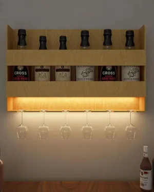 Aesthetic Backlit Wall Mounted Bar Shelf In Light Oak Finish | 24 X 15 inches