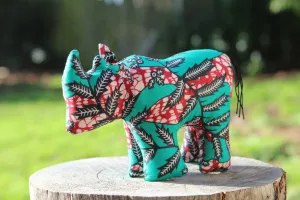 African Animal - Aqua & Red Rhino