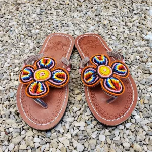 African Beaded Leather Sandals:  EU 37 ( US 6-7 ) Bright, Bold Patterns