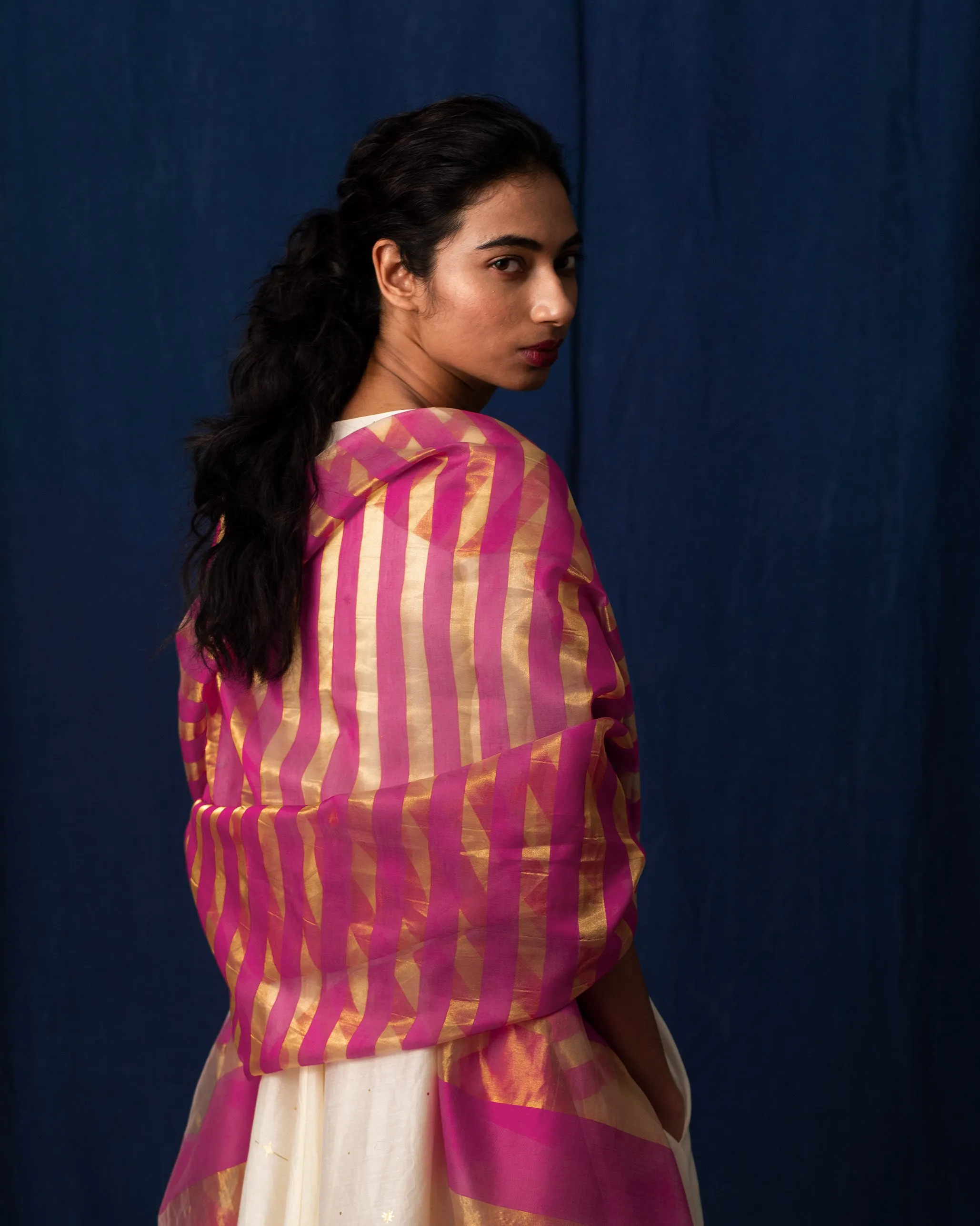 Afterglow Dupatta - Fuchsia & Gold