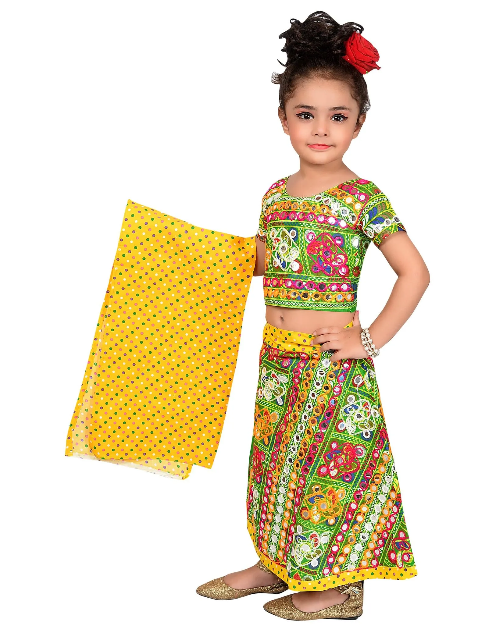 Ahhaaaa Girls Cotton Lehenga-Choli Chania Choli with Dupatta Set