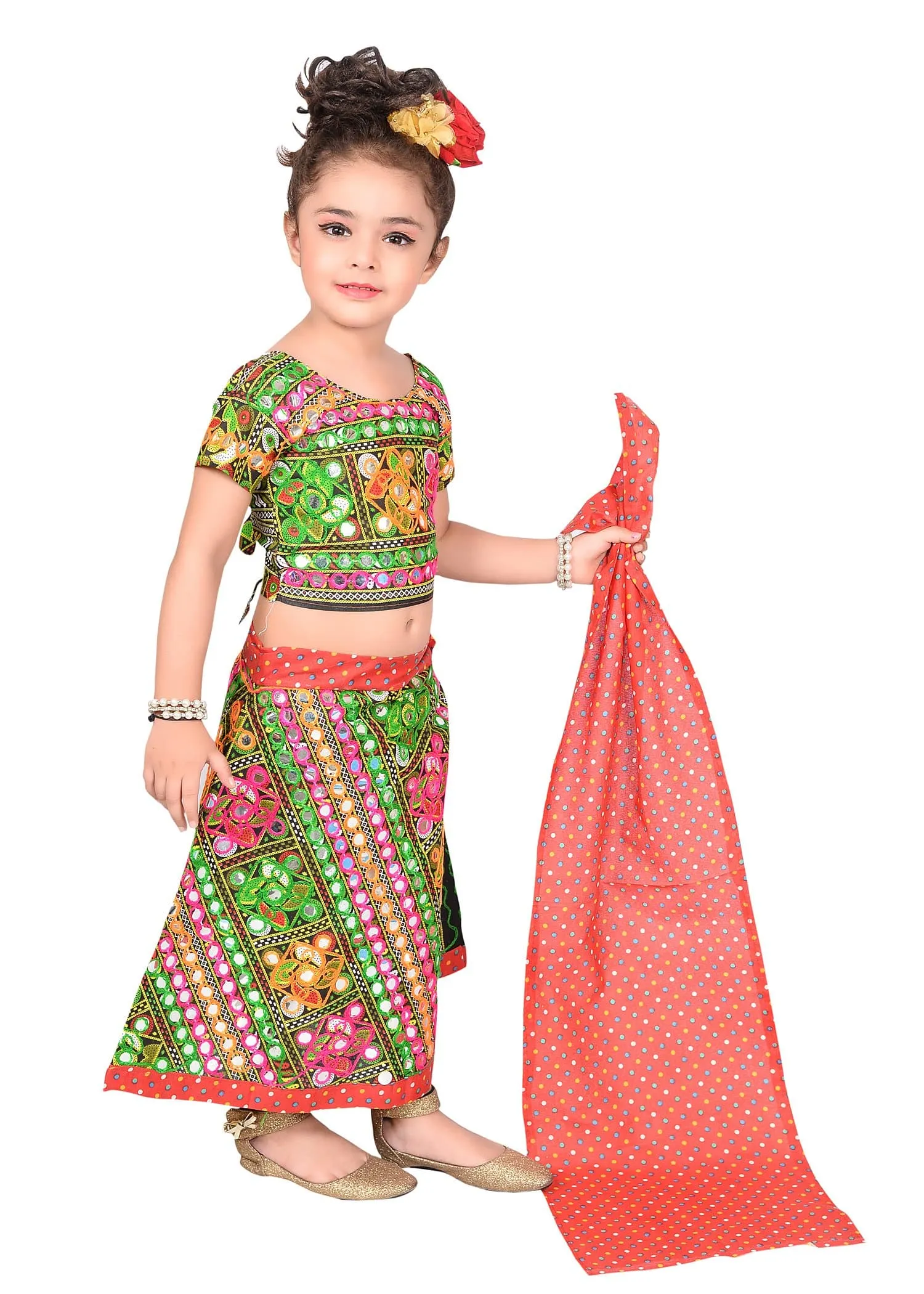 Ahhaaaa Girls Cotton Lehenga-Choli Chania Choli with Dupatta Set