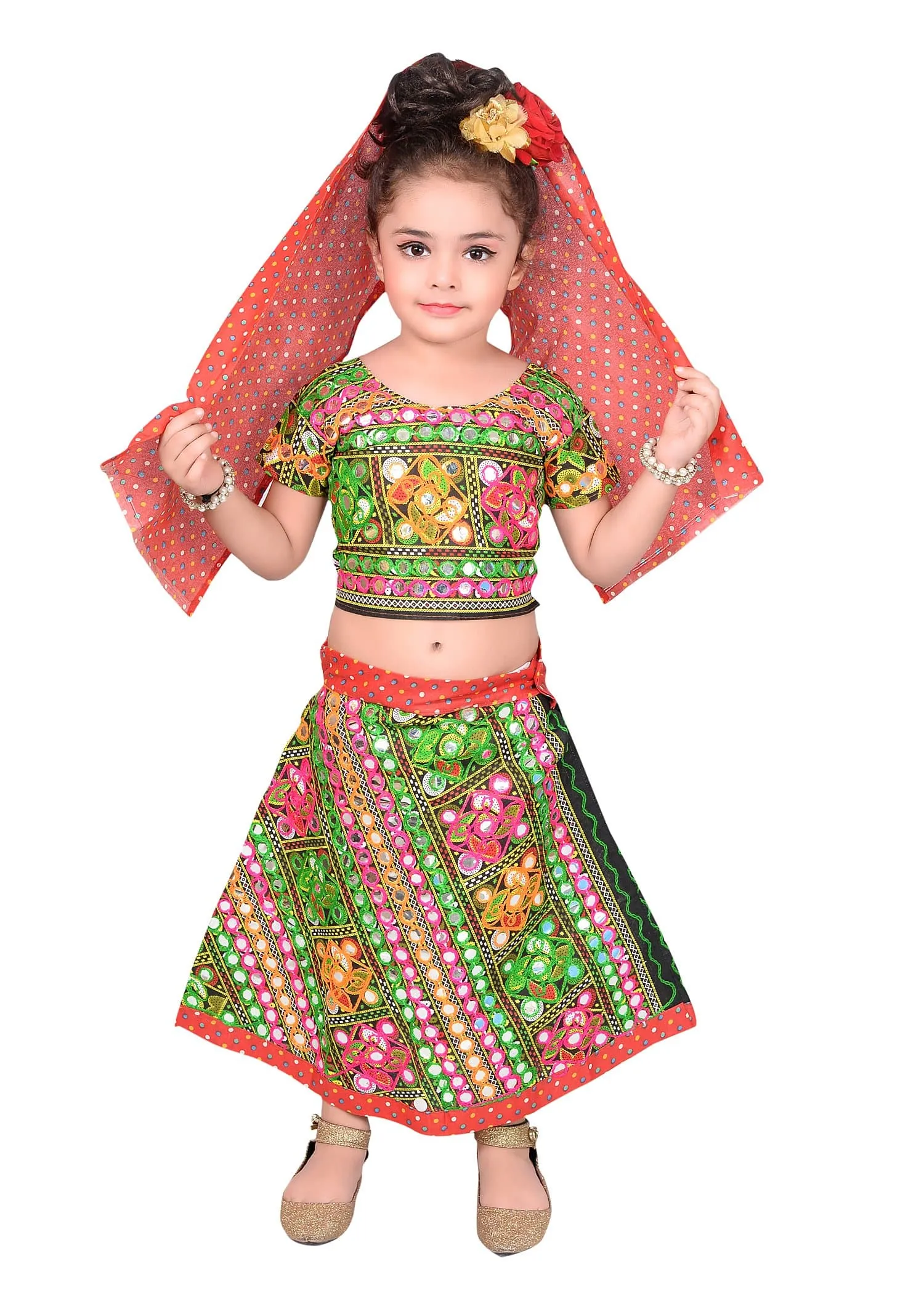 Ahhaaaa Girls Cotton Lehenga-Choli Chania Choli with Dupatta Set