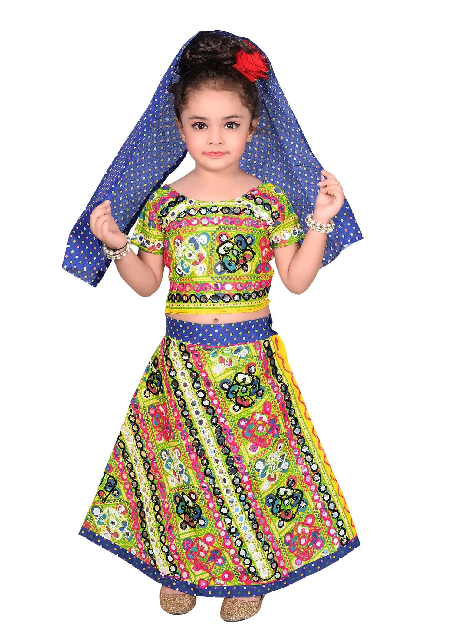 Ahhaaaa Girls Cotton Lehenga-Choli Chania Choli with Dupatta Set