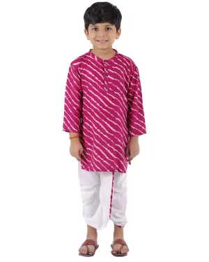 Ahhaaaa Kids Ethnic Cotton Bandhani Printed Kurta Dhoti Pant Set For Boys