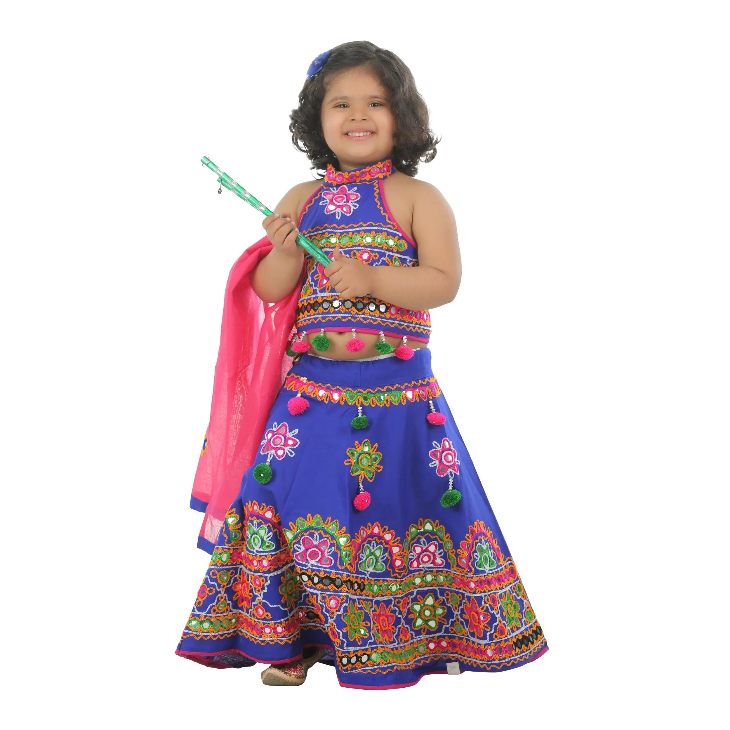 Ahhaaaa Kids Ethnic Cotton Blend Radha Dress Lehenga Choli Chania Choli Set For Baby Girls