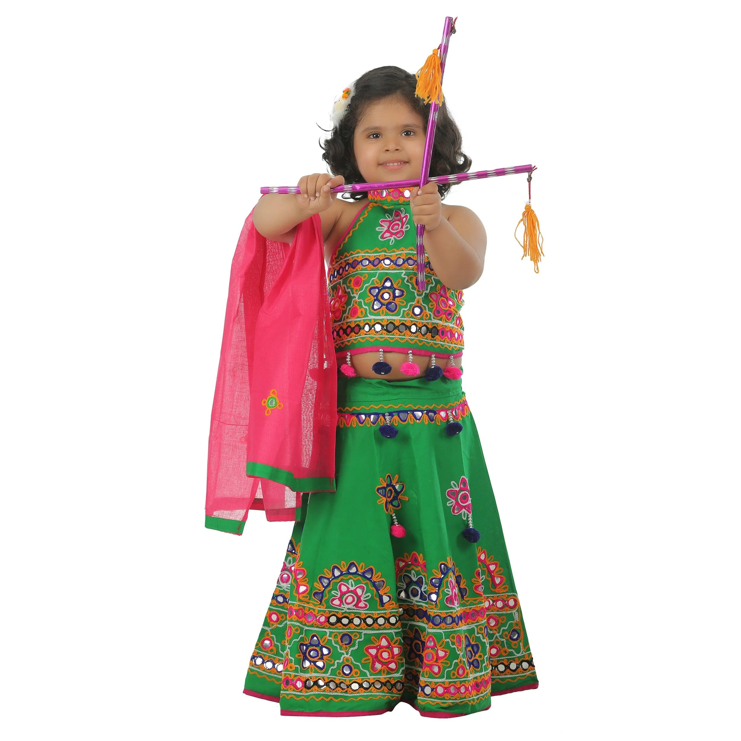 Ahhaaaa Kids Ethnic Cotton Blend Radha Dress Lehenga Choli Chania Choli Set For Baby Girls