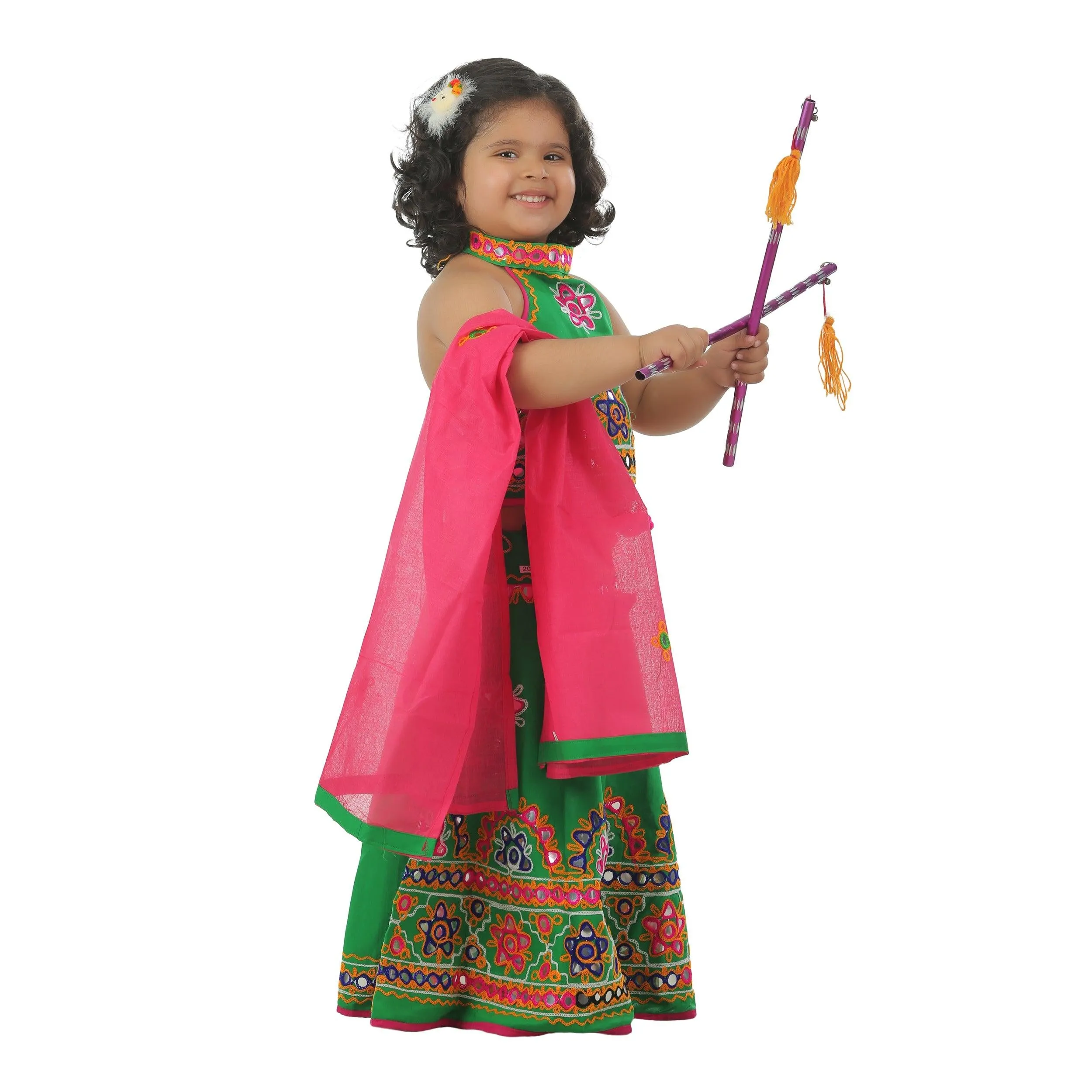 Ahhaaaa Kids Ethnic Cotton Blend Radha Dress Lehenga Choli Chania Choli Set For Baby Girls