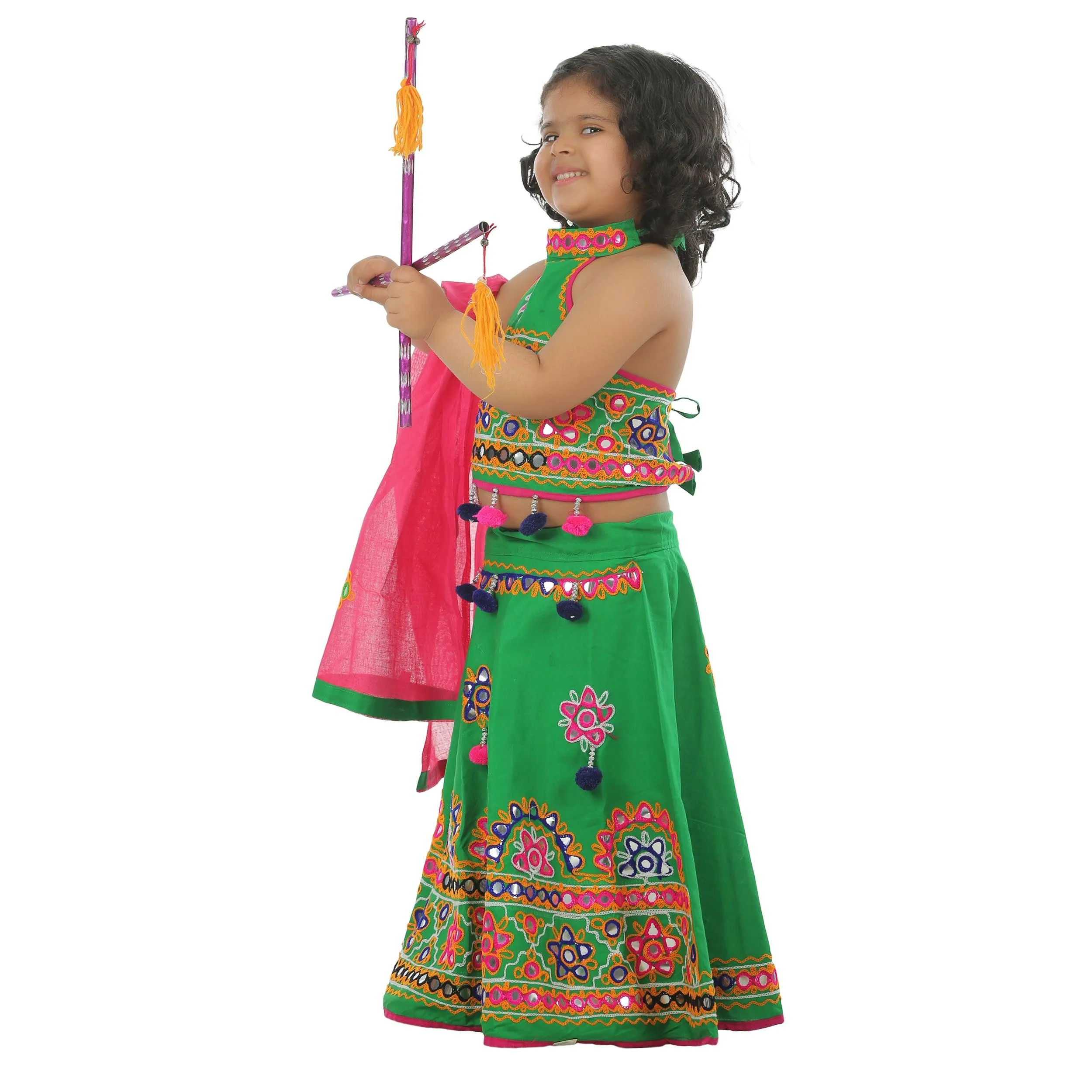 Ahhaaaa Kids Ethnic Cotton Blend Radha Dress Lehenga Choli Chania Choli Set For Baby Girls