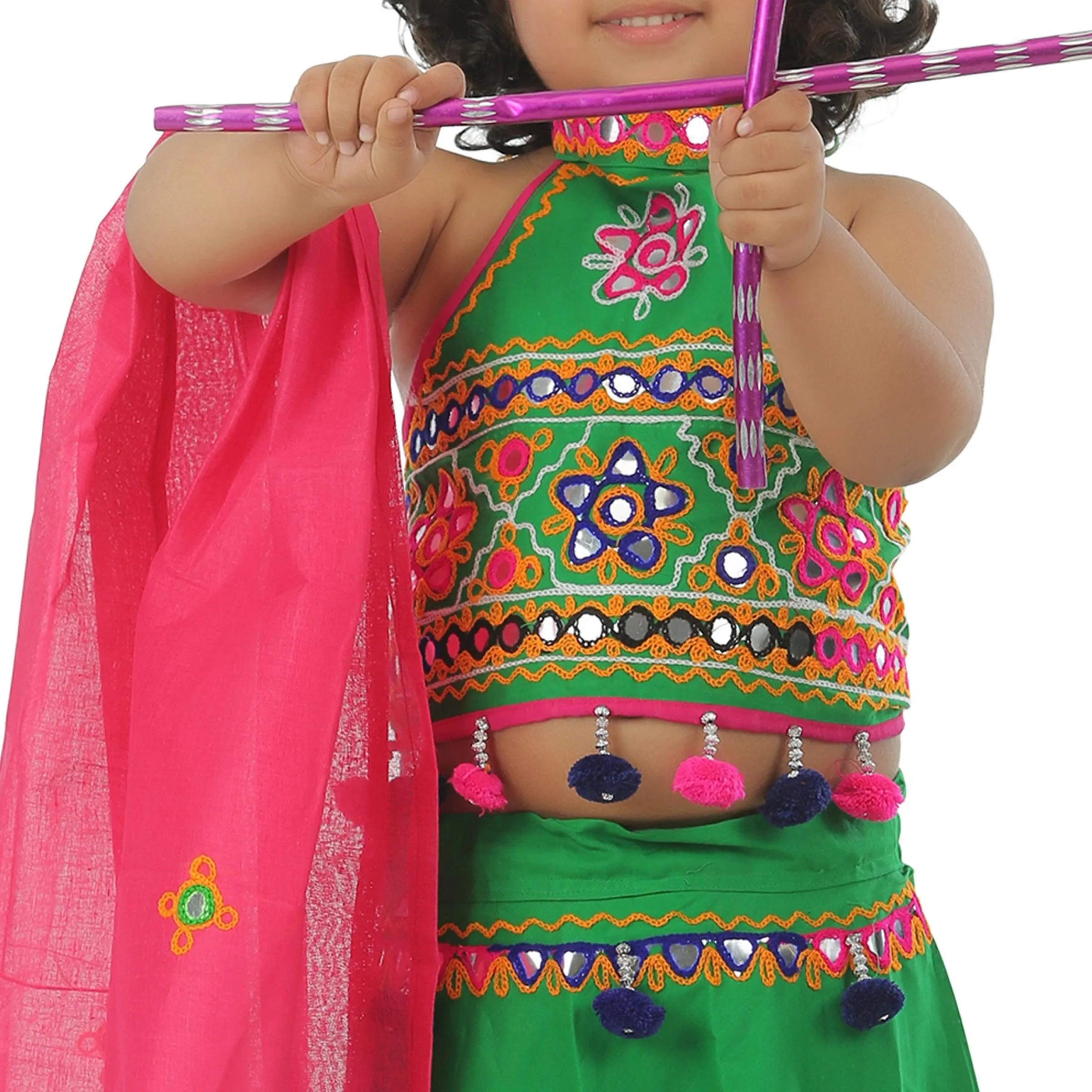 Ahhaaaa Kids Ethnic Cotton Blend Radha Dress Lehenga Choli Chania Choli Set For Baby Girls