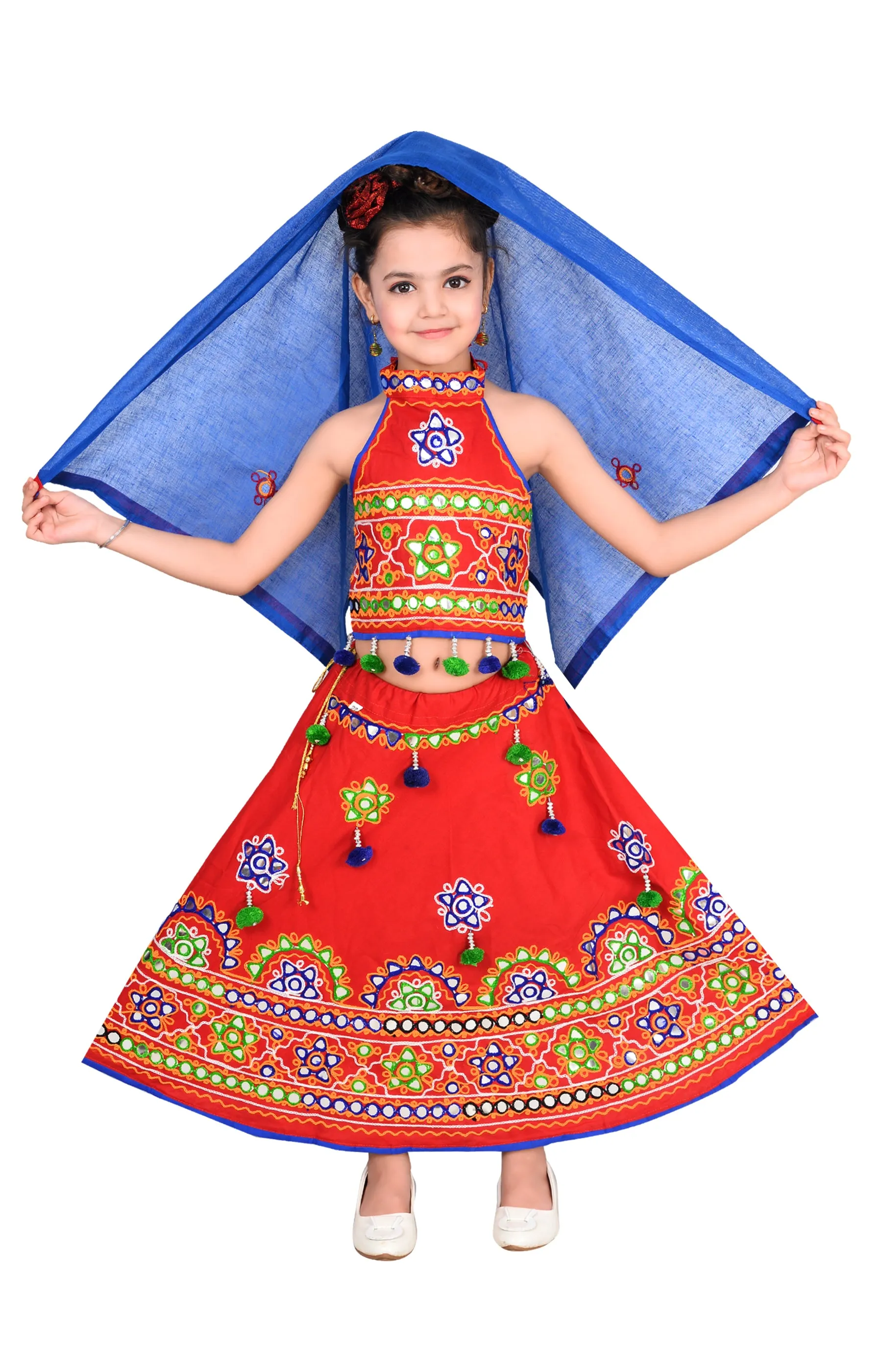 Ahhaaaa Kids Ethnic Cotton Blend Radha Dress Lehenga Choli Chania Choli Set For Baby Girls