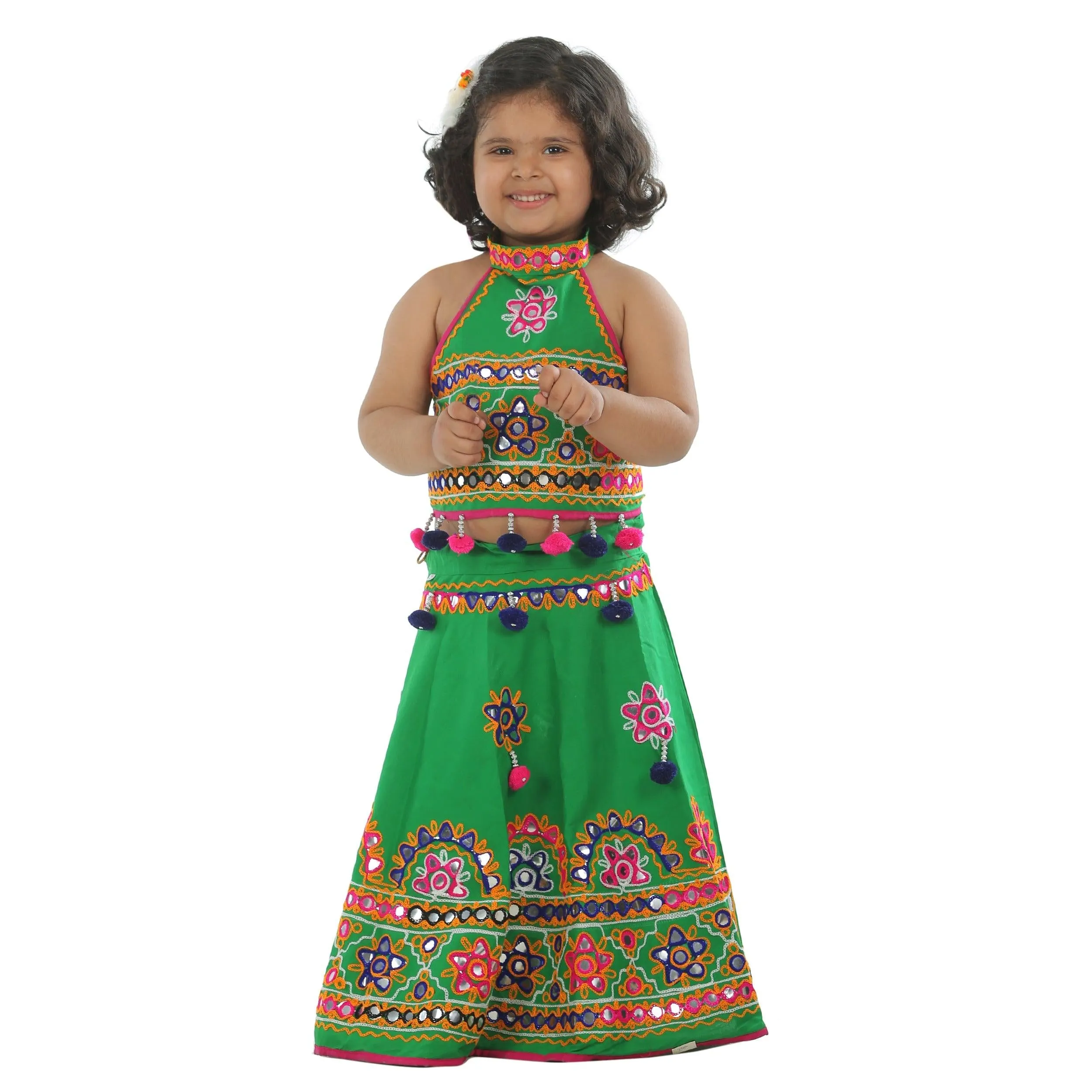 Ahhaaaa Kids Ethnic Cotton Blend Radha Dress Lehenga Choli Chania Choli Set For Baby Girls