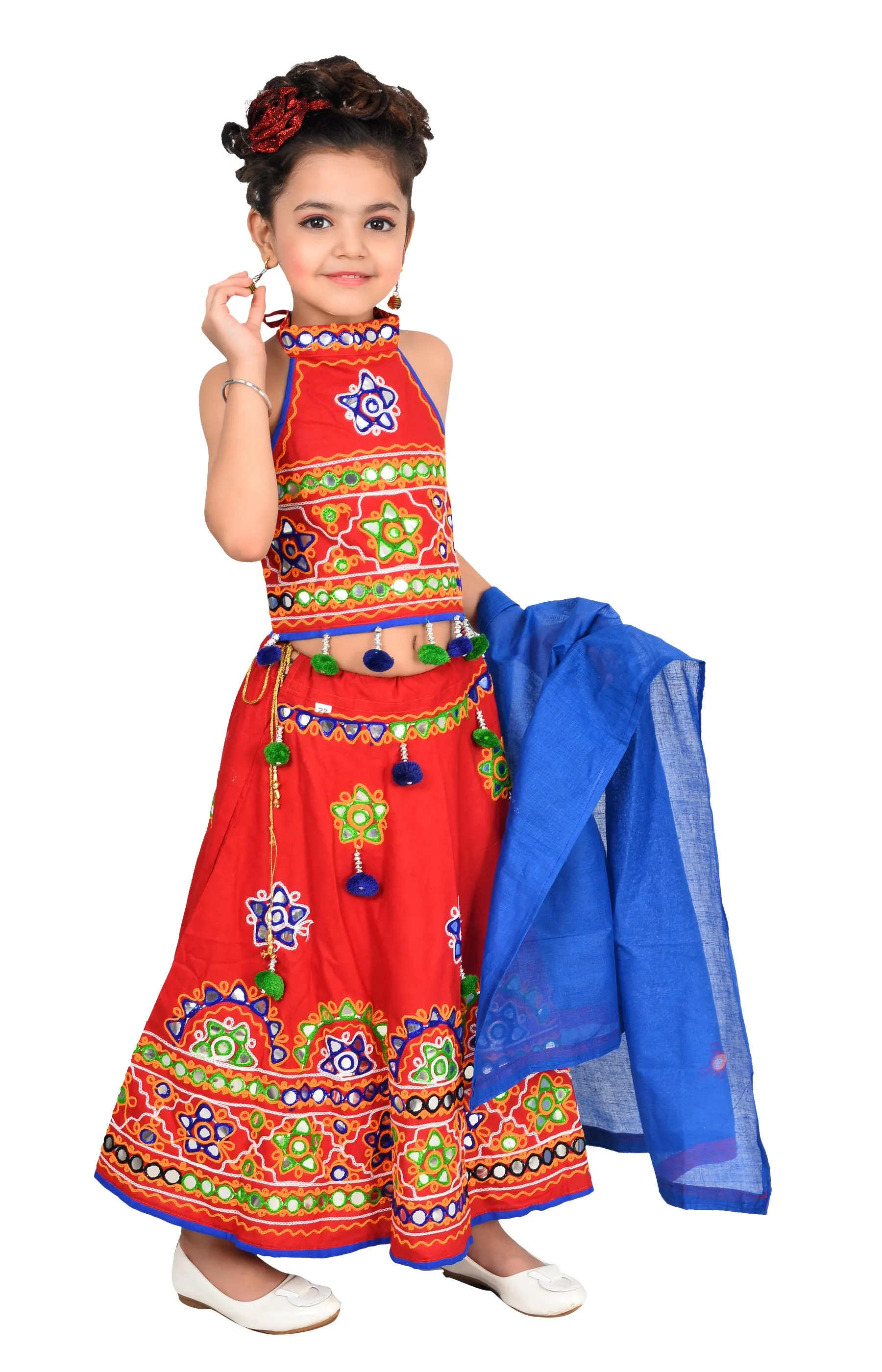 Ahhaaaa Kids Ethnic Cotton Blend Radha Dress Lehenga Choli Chania Choli Set For Baby Girls