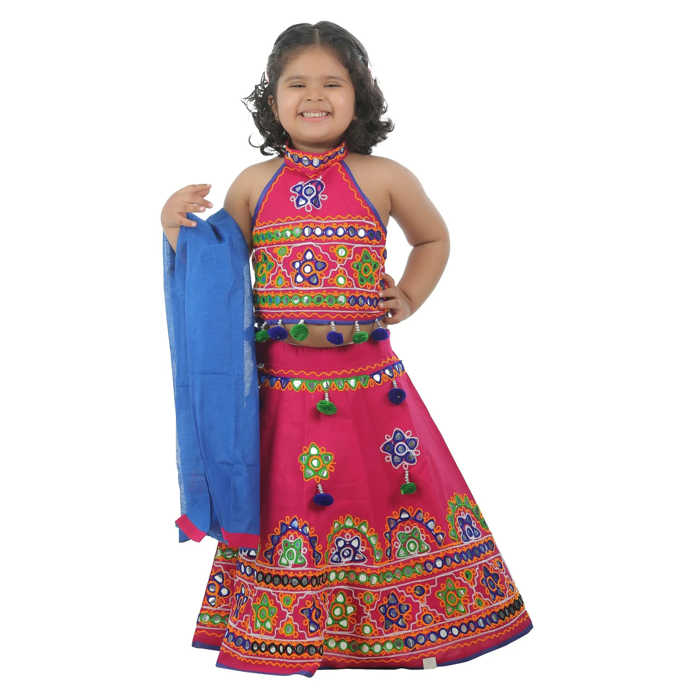 Ahhaaaa Kids Ethnic Cotton Blend Radha Dress Lehenga Choli Chania Choli Set For Baby Girls