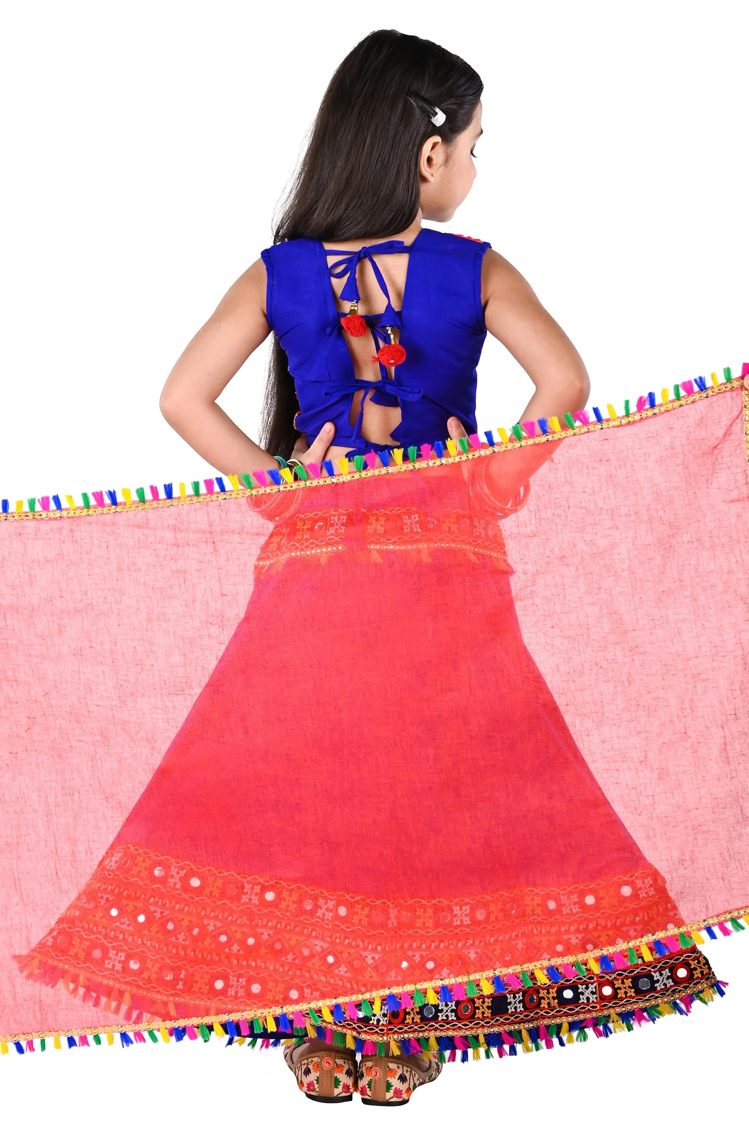 Ahhaaaa Kids Ethnic Cotton Blend Radha Dress / Lehenga Choli / Chania Choli Set For Girls