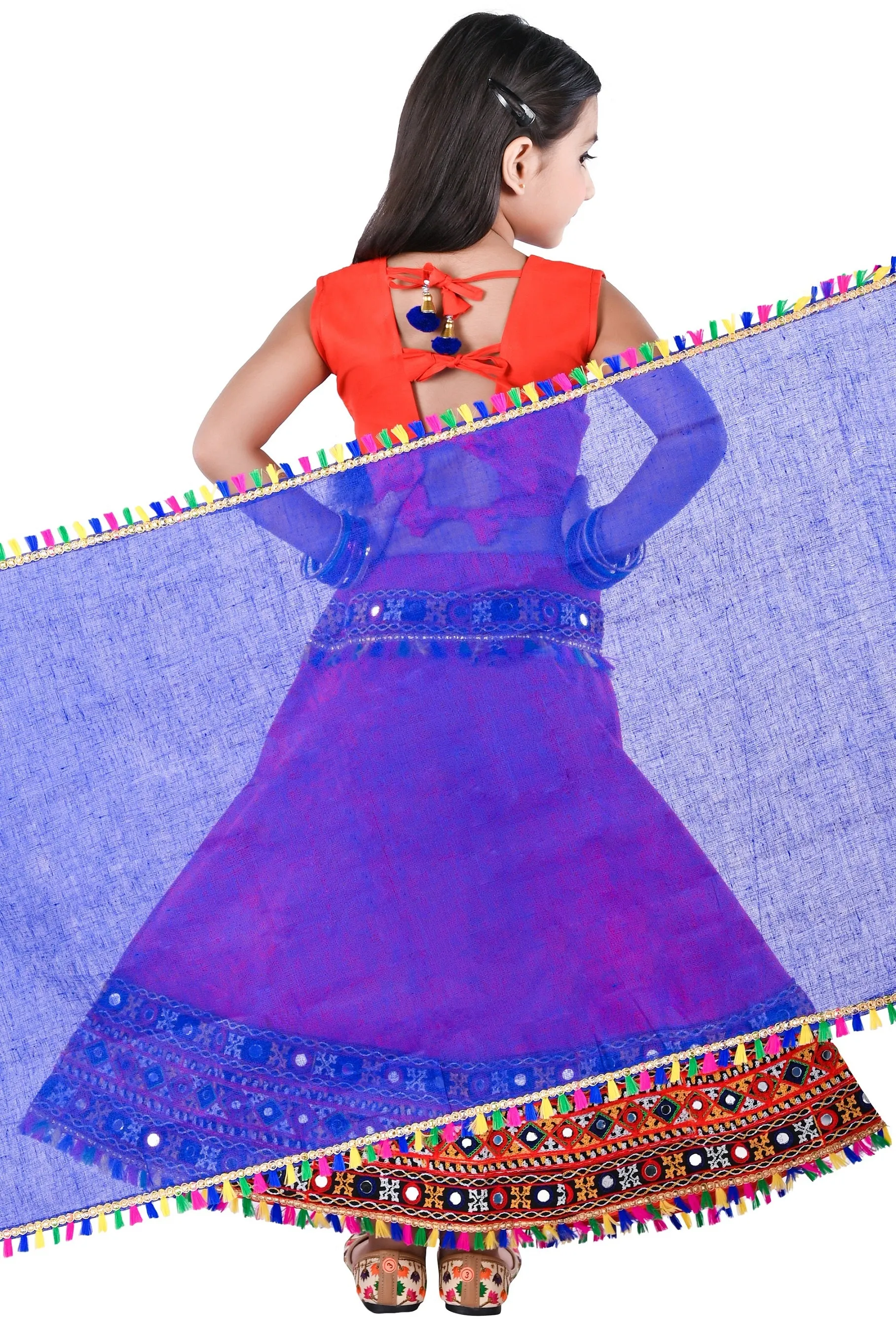 Ahhaaaa Kids Ethnic Cotton Blend Radha Dress / Lehenga Choli / Chania Choli Set For Girls