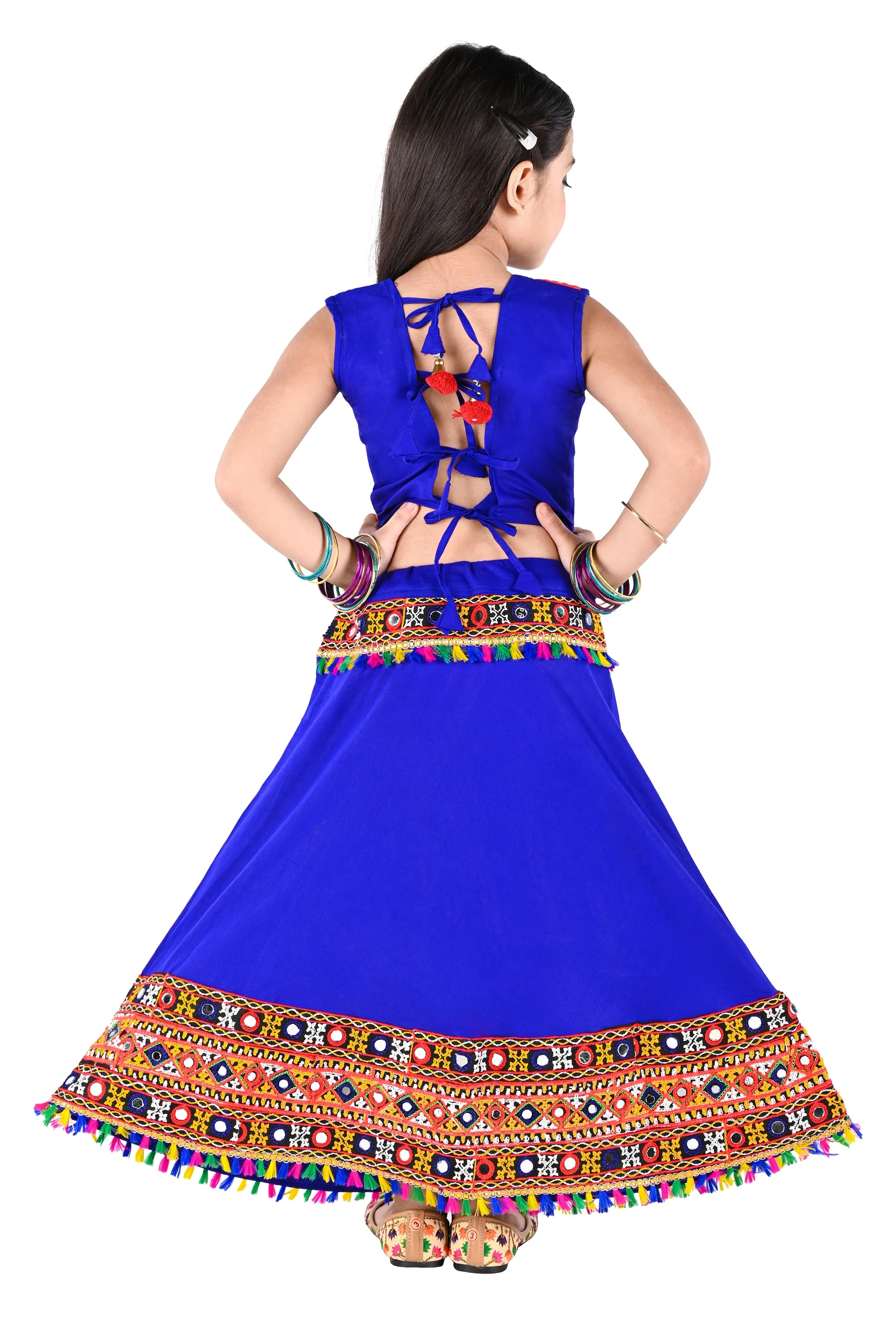 Ahhaaaa Kids Ethnic Cotton Blend Radha Dress / Lehenga Choli / Chania Choli Set For Girls