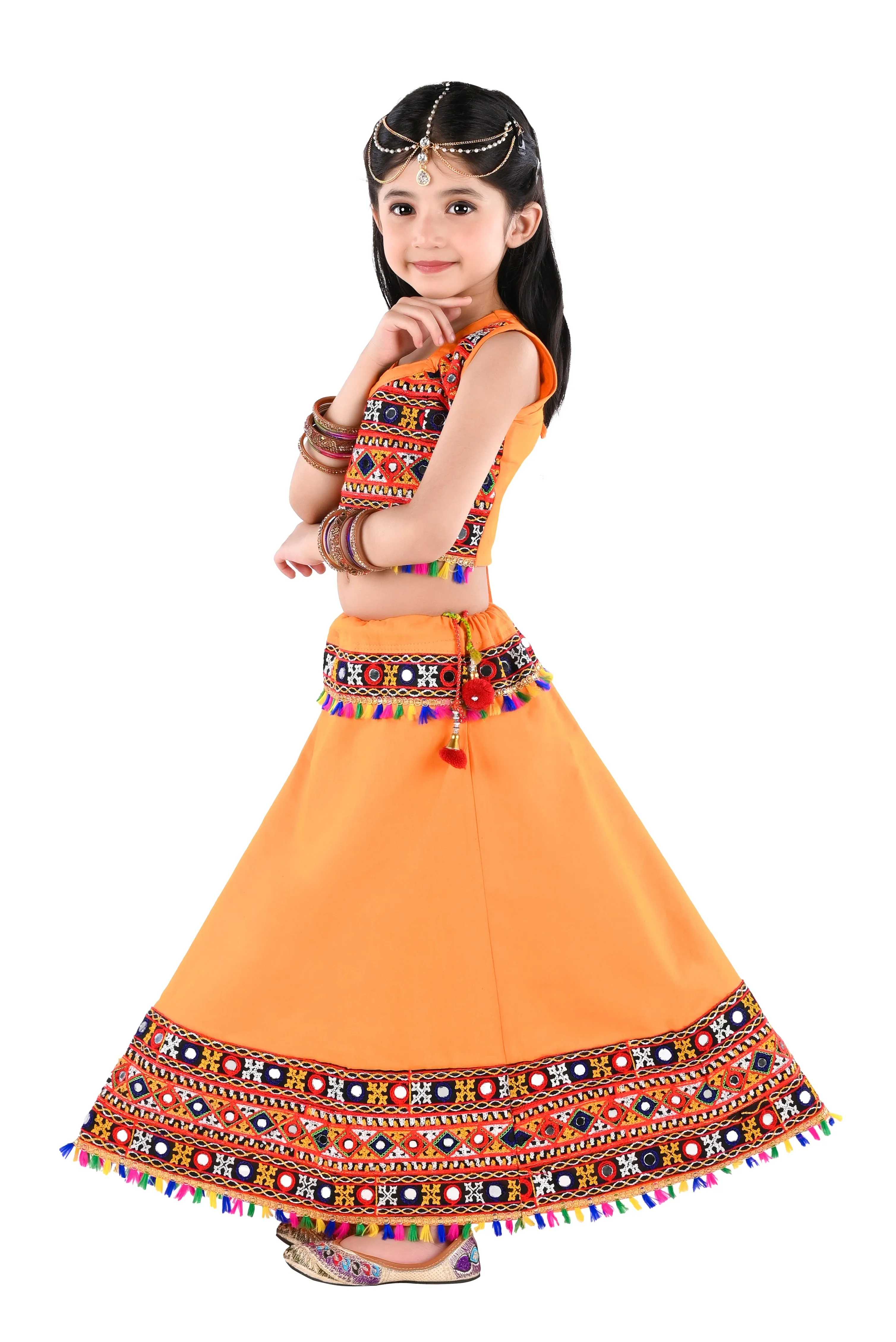 Ahhaaaa Kids Ethnic Cotton Blend Radha Dress / Lehenga Choli / Chania Choli Set For Girls