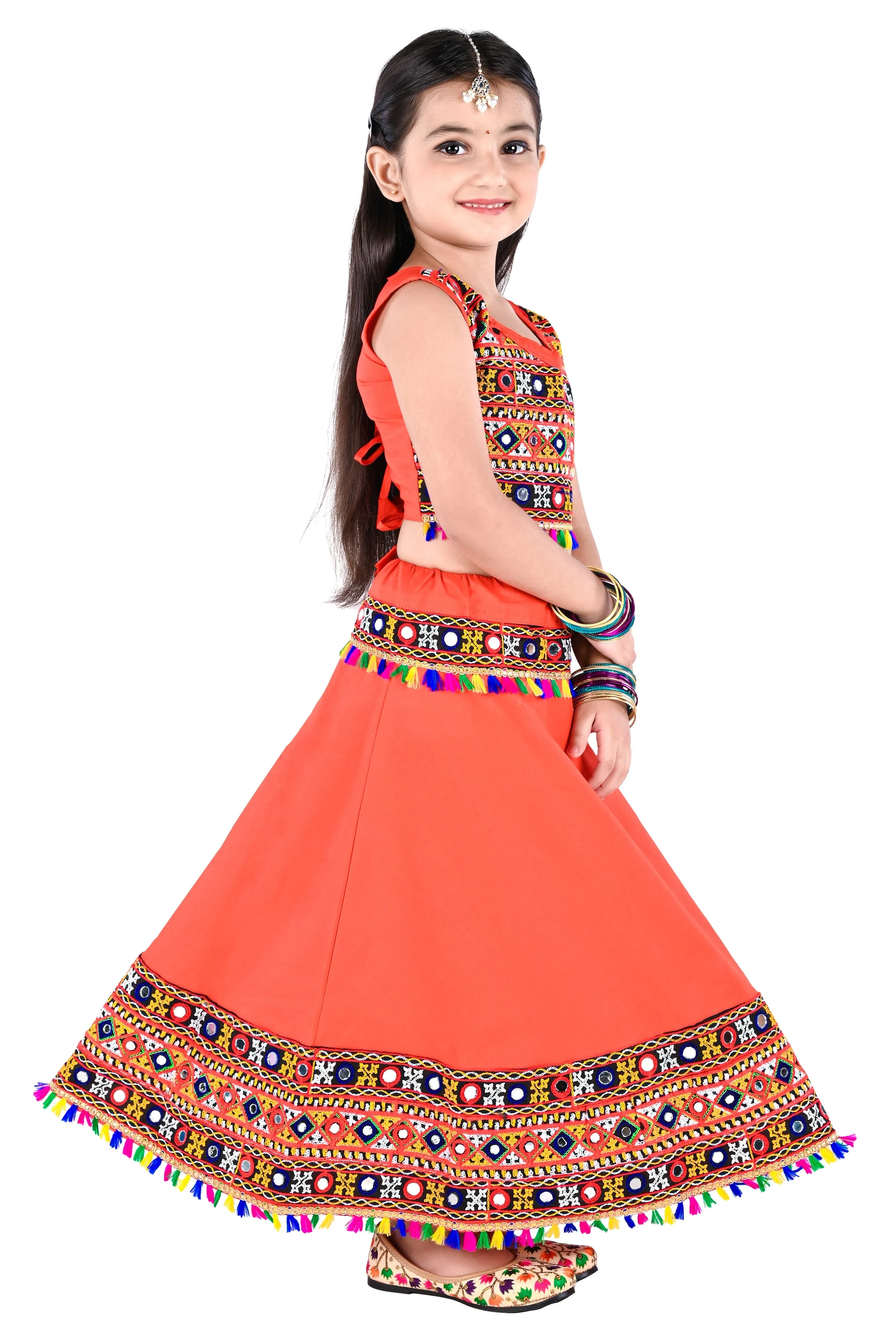 Ahhaaaa Kids Ethnic Cotton Blend Radha Dress / Lehenga Choli / Chania Choli Set For Girls