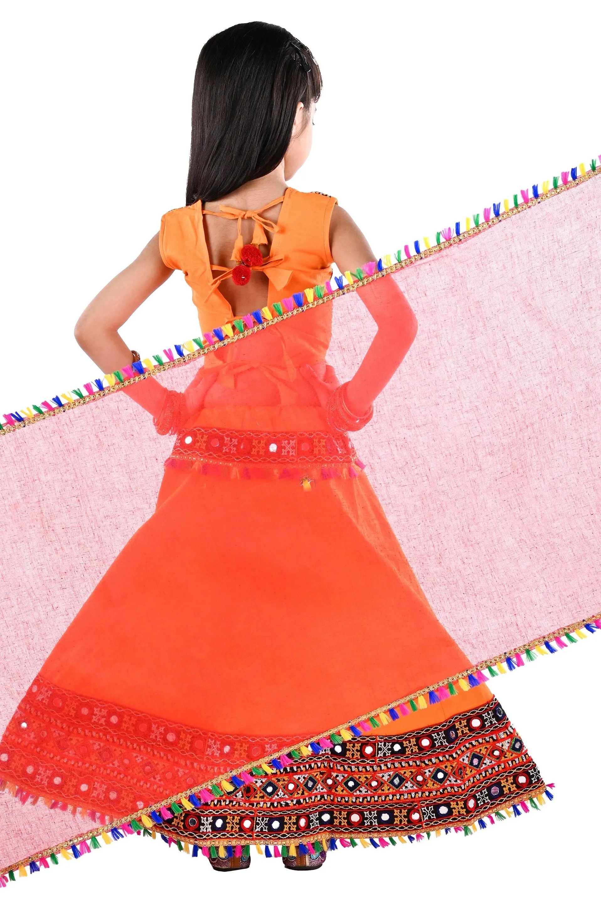 Ahhaaaa Kids Ethnic Cotton Blend Radha Dress / Lehenga Choli / Chania Choli Set For Girls