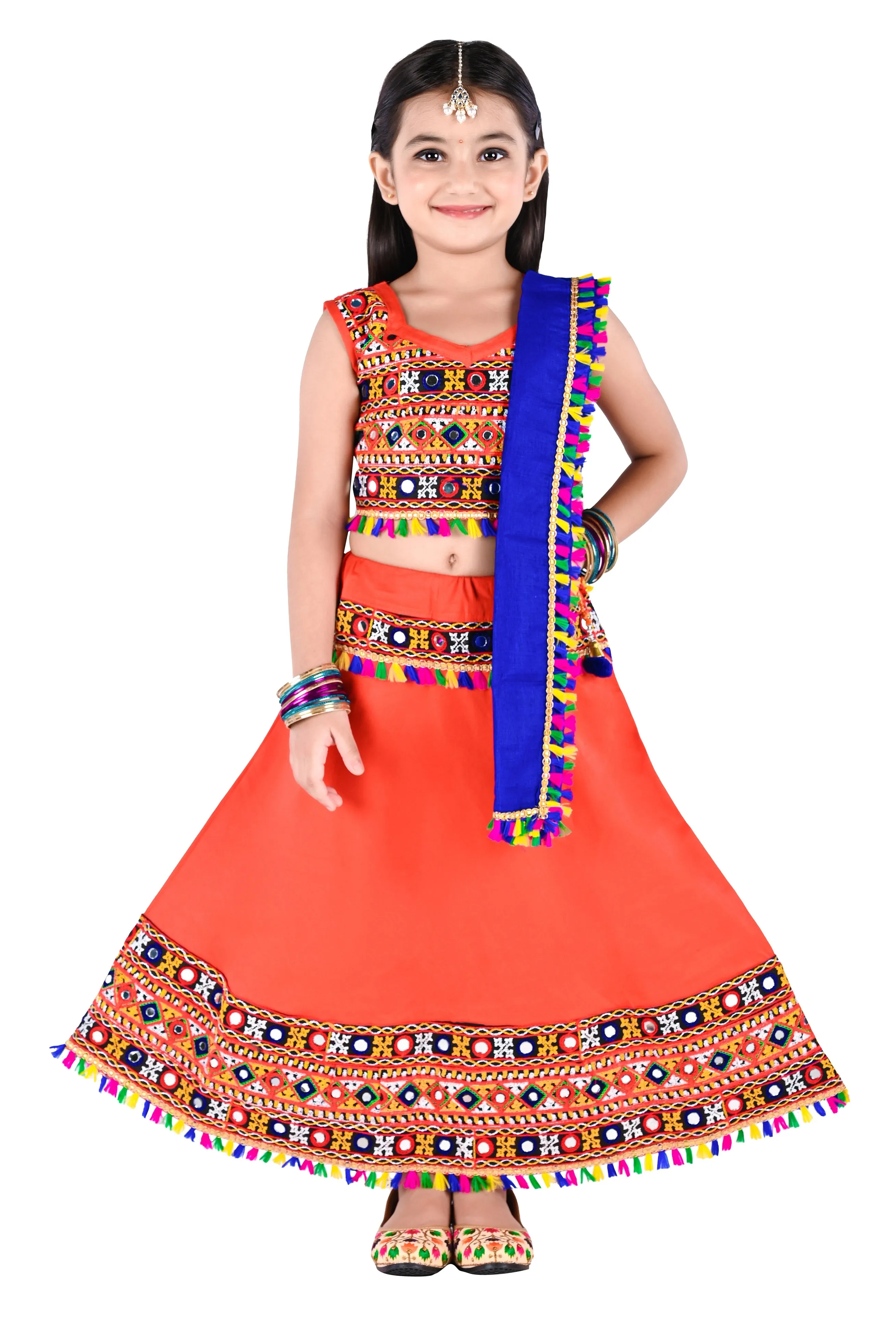Ahhaaaa Kids Ethnic Cotton Blend Radha Dress / Lehenga Choli / Chania Choli Set For Girls